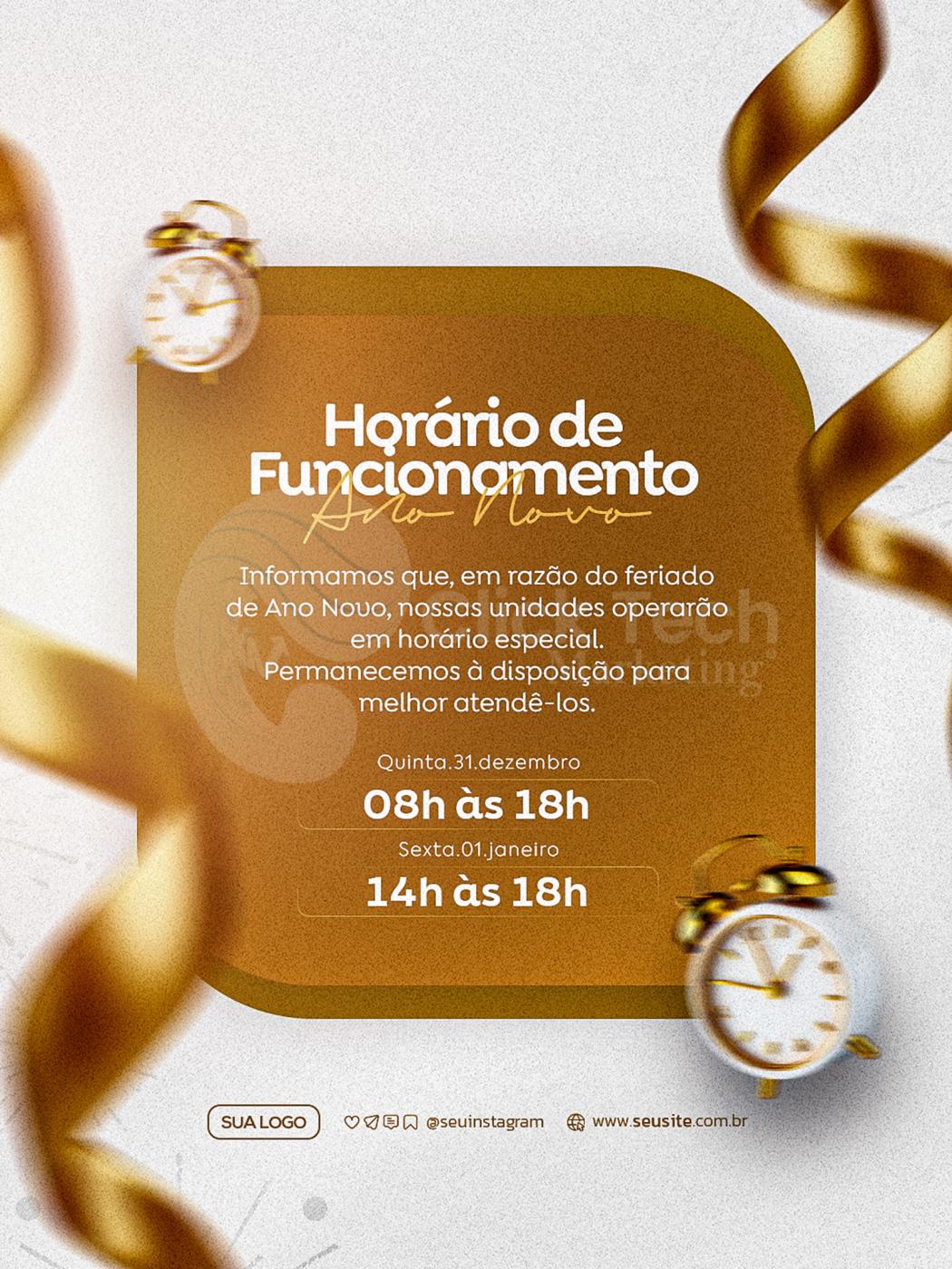 Horário de funcionamento ano novo