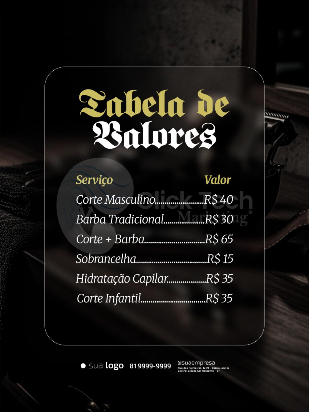 Tabela de valores